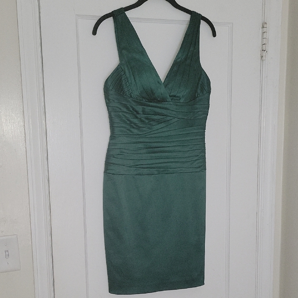 Cache Green Ruched Sheath Dress V-Neck Cocktail🏖